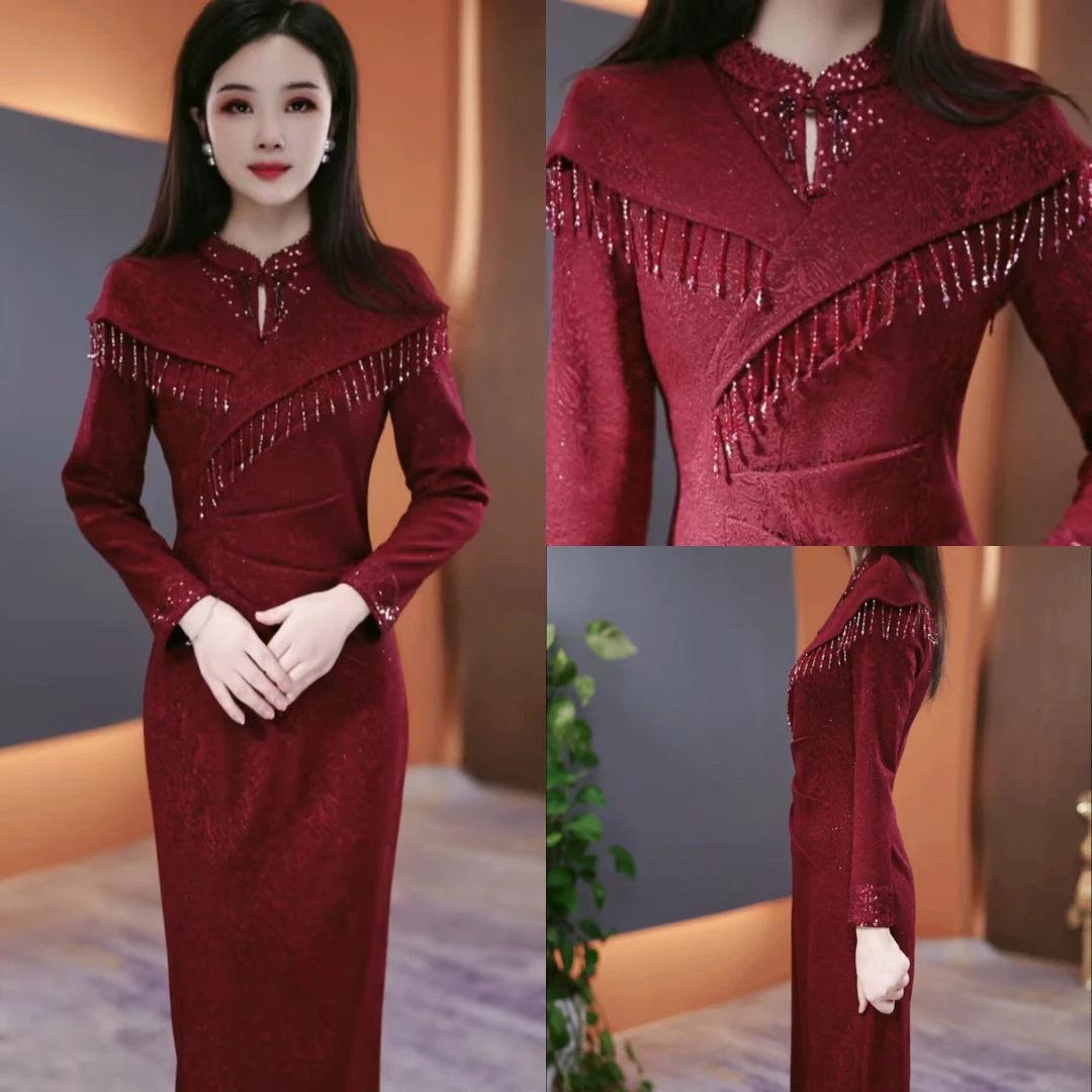 冬季加绒加厚连衣裙2025冬季气质韩版显瘦百搭收腰裙子YX25K3595