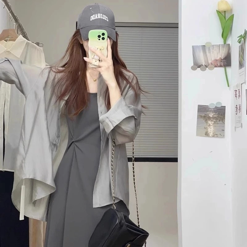 女装衬衫背心连衣裙两件套爆款显瘦夏季长袖时尚休闲气质衬衣套装