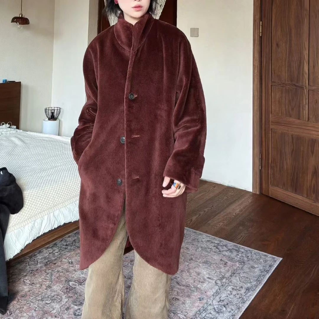 小筱弘子/铁锈红立领大衣