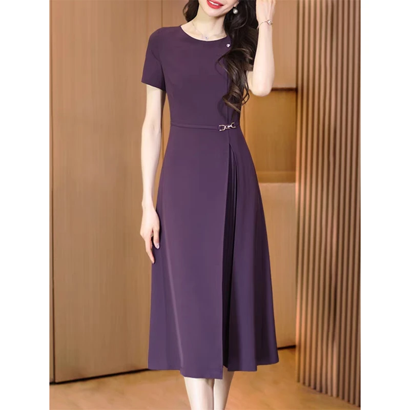 高端时尚气质收腰显瘦中年减龄连衣裙2025新款优雅短袖裙子夏季女