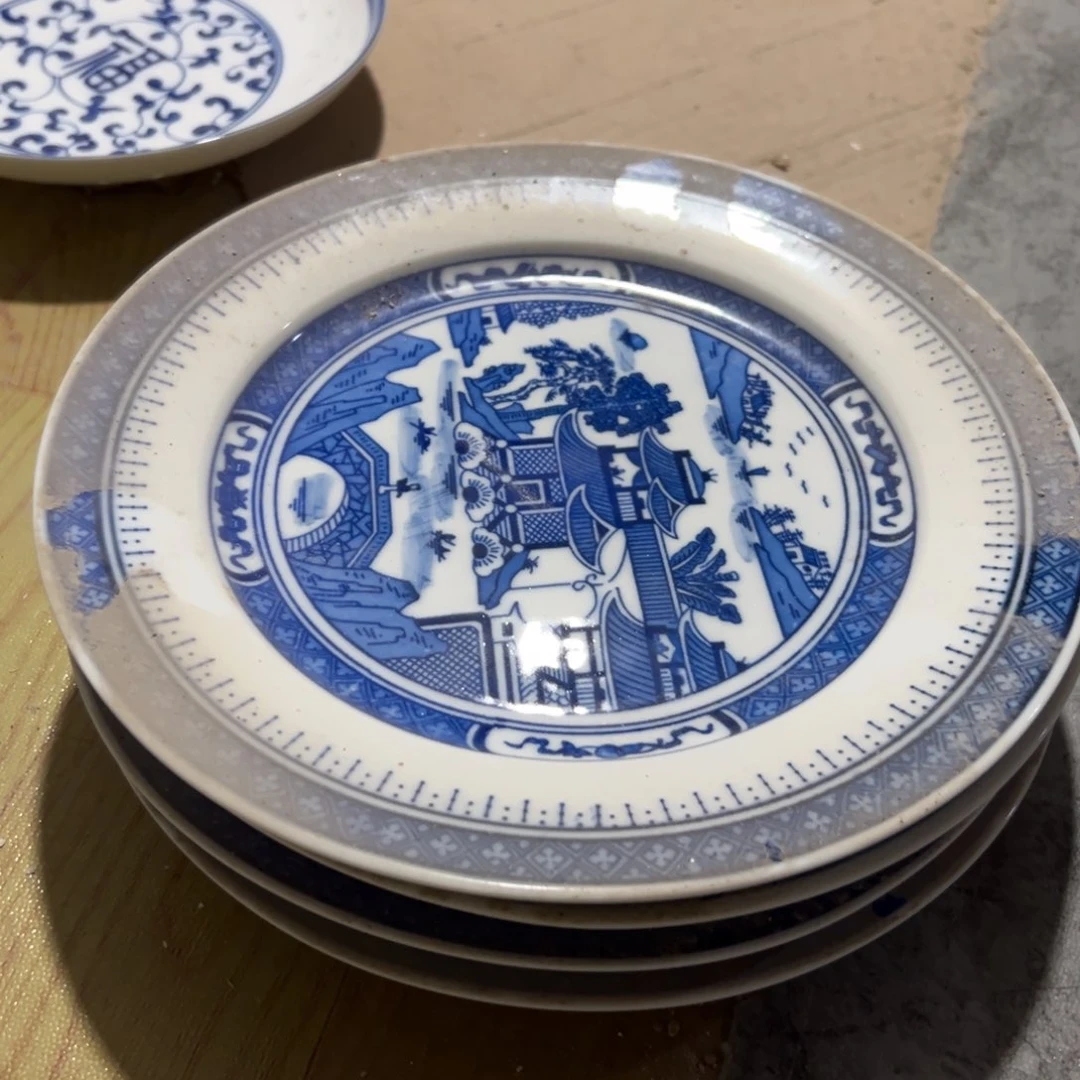 碗青花手绘10寸梧桐平盘4个