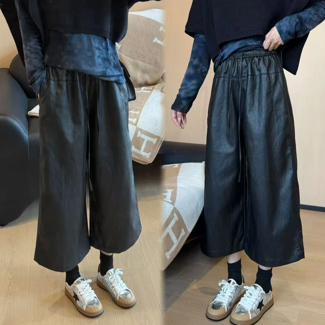 二姐的宝藏2025秋款小众高腰立体剪裁超软蛋白软皮百搭皮裤#25282