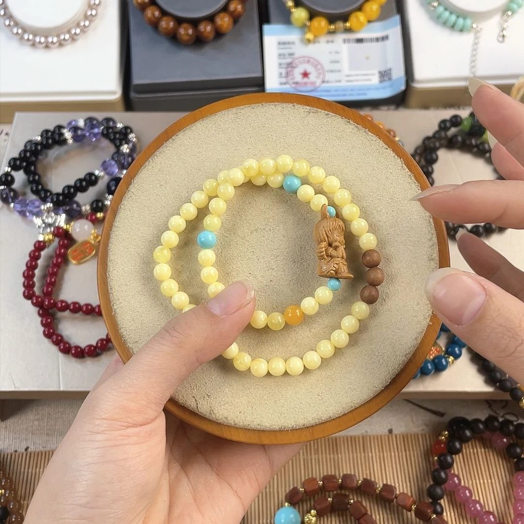 琥珀手饰银S925镀金镶嵌