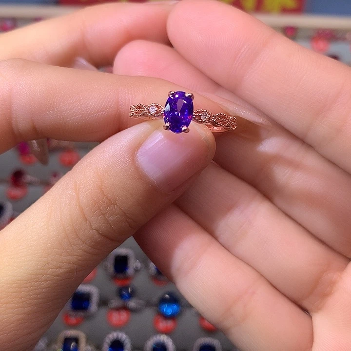 紫晶戒指银S925镶嵌戒指