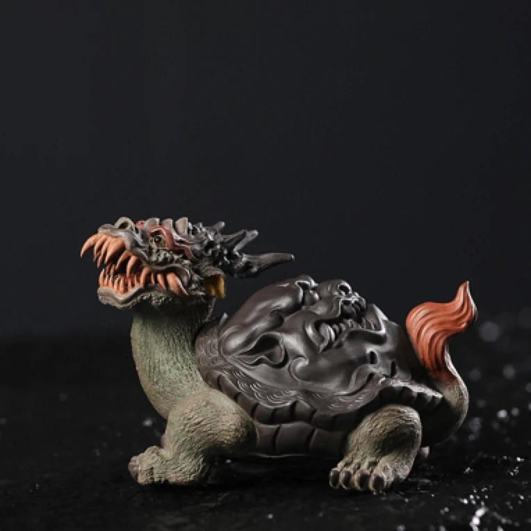 墨甲灵韵 紫砂龙龟 紫砂茶宠摆件 子夜何伟斌作品 精工原矿紫砂