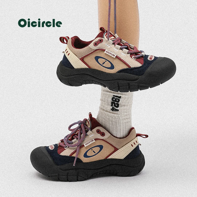 OICIRCLE【安克拉红】山系防滑耐磨户外爬山登山鞋徒步休闲厚底女鞋