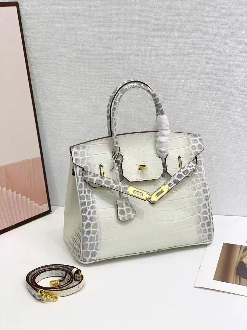 爱马仕适用外贸新款石头纹铂金包鳄鱼纹牛皮包跨境包真皮单肩斜挎