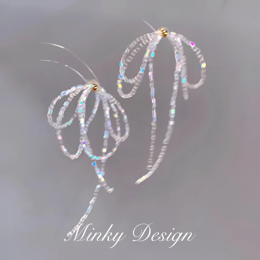 铜合金耳饰 「园雅」甜美蝴蝶结长款流苏耳饰蚊香盘耳夹无耳洞耳钉