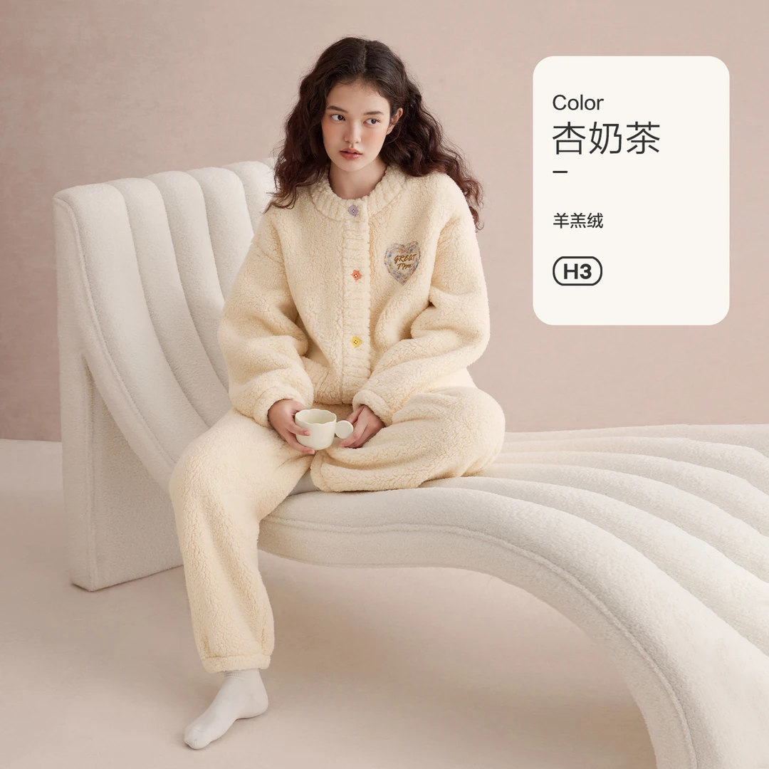 珊瑚绒睡衣女款羊羔绒加厚保暖2025新款甜美保暖可外穿家居服套装