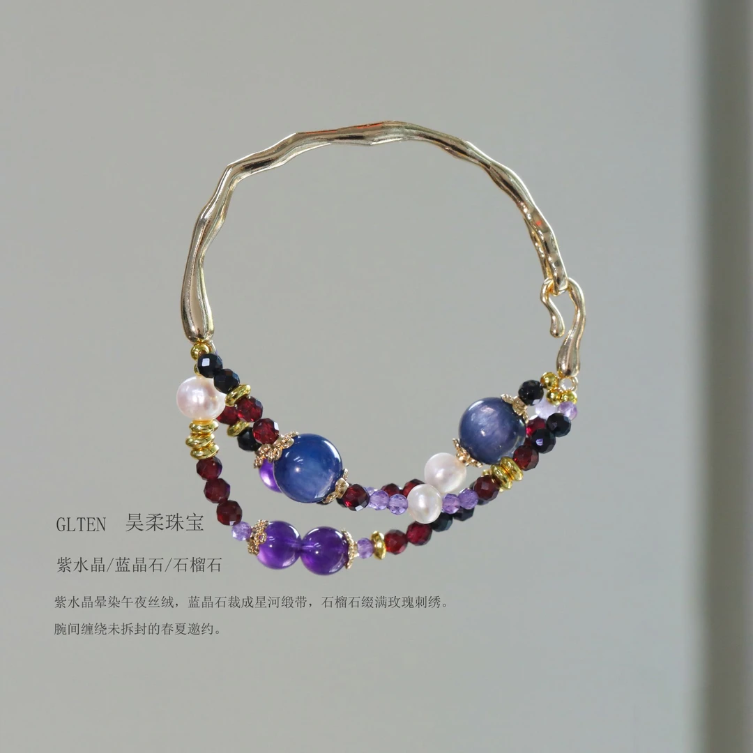 A-1697 紫水晶 蓝晶石 石榴石 黑曜石 紫水晶 淡水珍珠 水晶手串