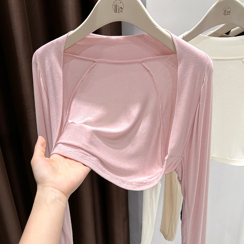 设计感粉色吊带裙外搭小披肩夏季薄款软糯开衫女爆款皮肤衣短外套