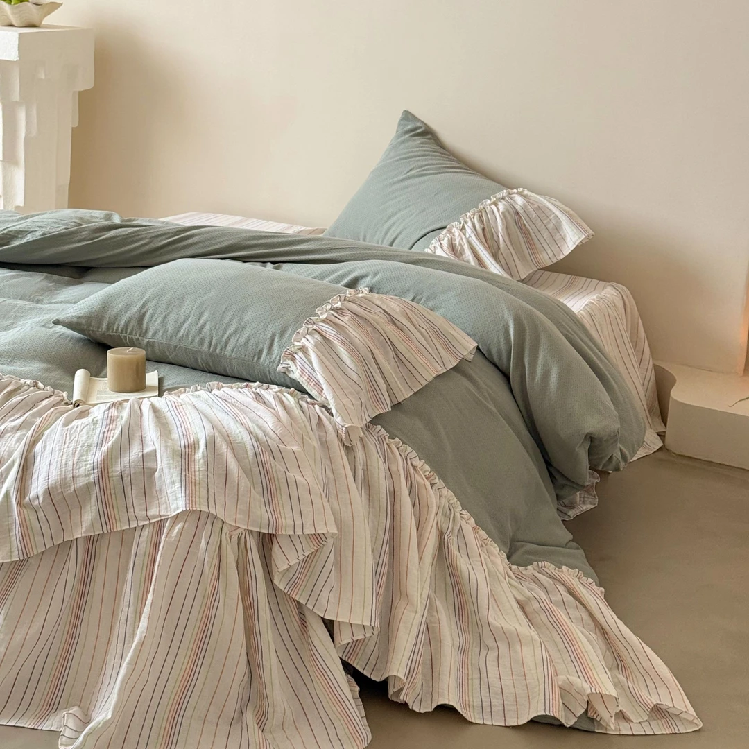 【香草海盐】法式浪漫全棉双层纱床裙款四件套