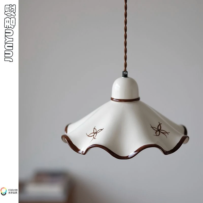 中古手绘陶瓷吊灯奶油风复古法式餐厅床头玄关吧台过道日式茶室灯