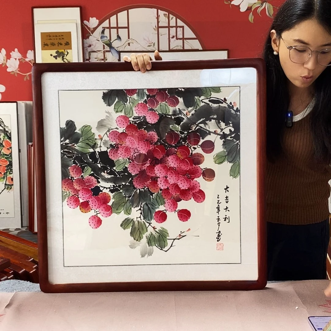国画手写手绘国画作品62✖️62厘米带框包邮