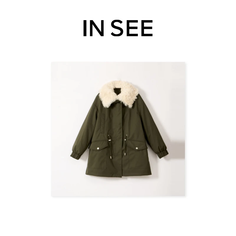 IN SEE2025毛领翻领冬季保暖中长款宽松型鹅绒外套25QY60209A