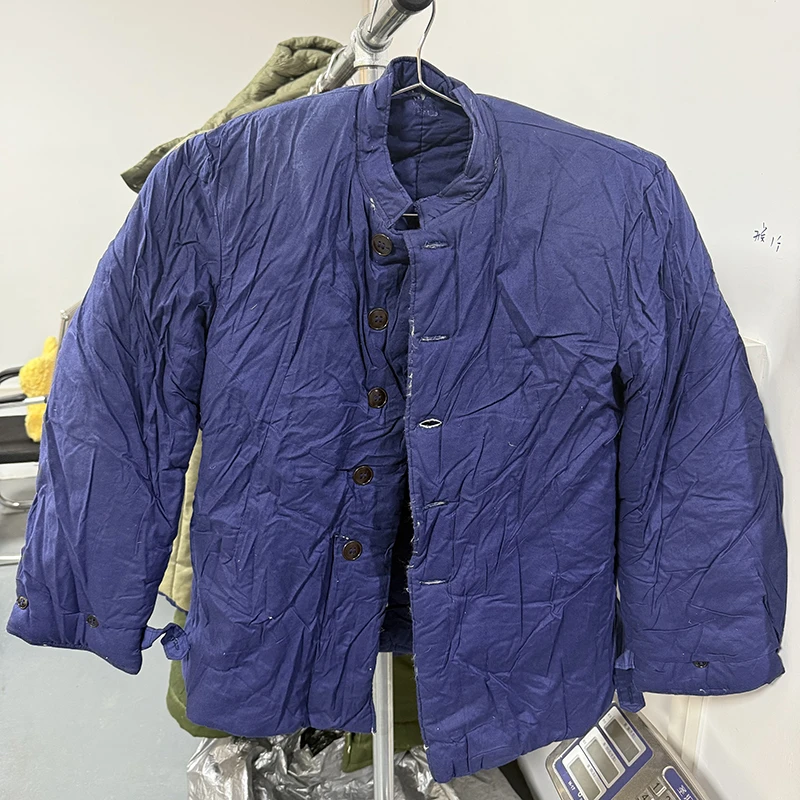 老式78海棉衣裤男士冬季防寒保暖65胶木扣海蓝色棉衣棉裤套装