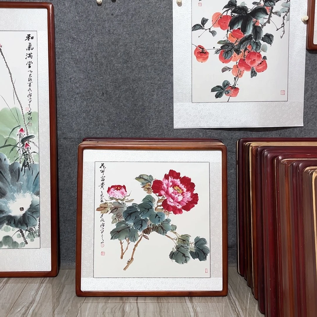 国画书画作品带框63×63厘米
