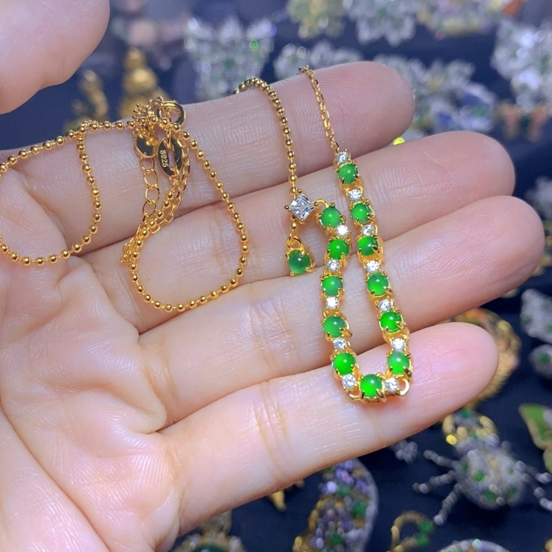翡翠银S925镶嵌吊坠(不含链)天然资源