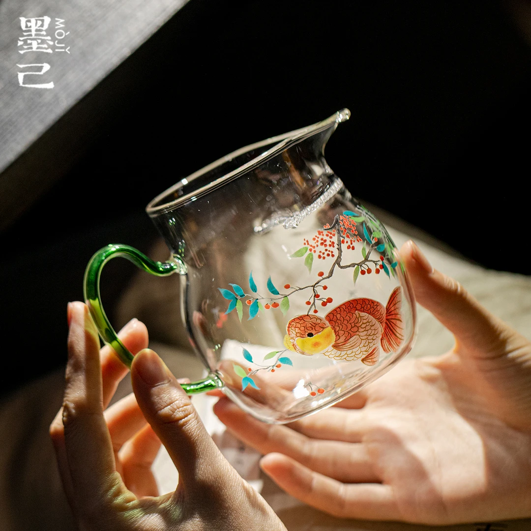 墨己瑞璃樱桃兰寿企鹅分茶器绿把家用泡茶壶耐高温月牙过滤茶壶