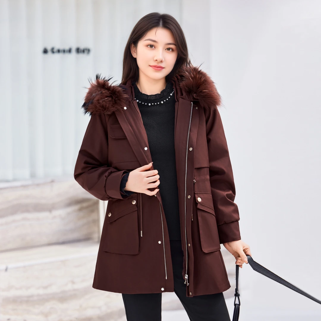 【可拆卸貉子毛领真兔毛内胆】MsShe大码女装皮草派克服S~M2510046