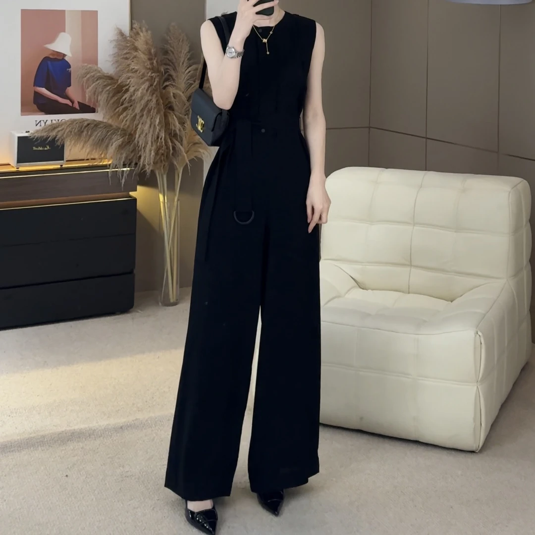 现货2025夏季新款气质优雅休闲显瘦高品质显腿长黑色连体裤S-XL