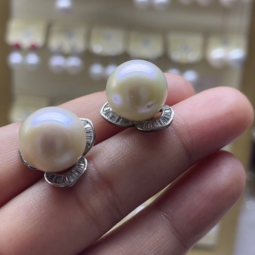 淡水珍珠耳饰银S925镶嵌
