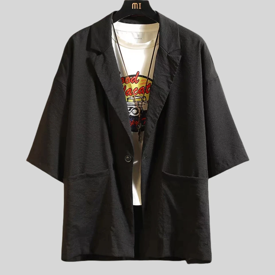 夏季休闲半袖薄西服宽松大码时尚薄款防晒短袖西装外套