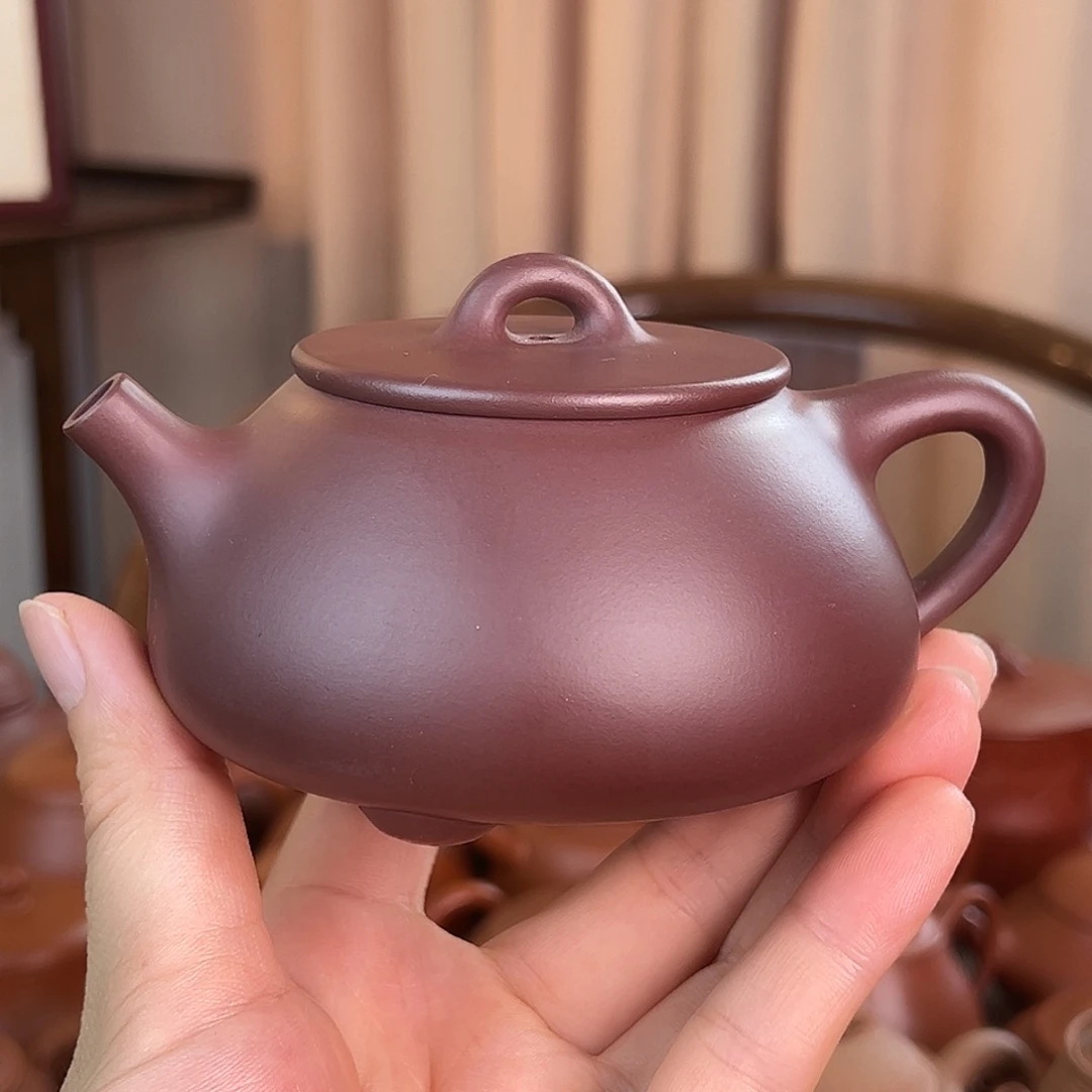 茶壶紫砂精品原矿 平盖石瓢 紫泥 200cc