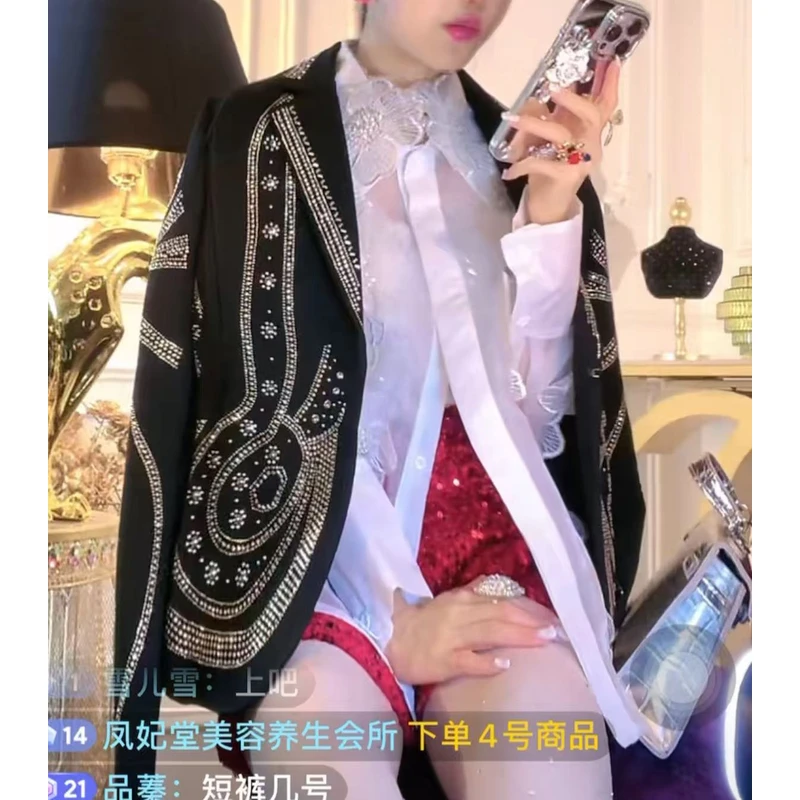 【明星高定/活动出席】春季新款金色铆钉水钻烫钻闪亮设计外套上衣