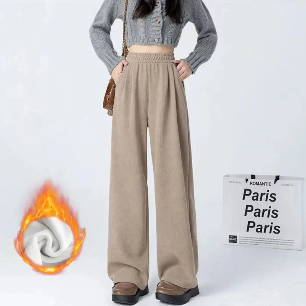 Liixu阔腿裤女美拉德山本裤加绒冬高腰垂感显瘦休闲宽松直筒裤