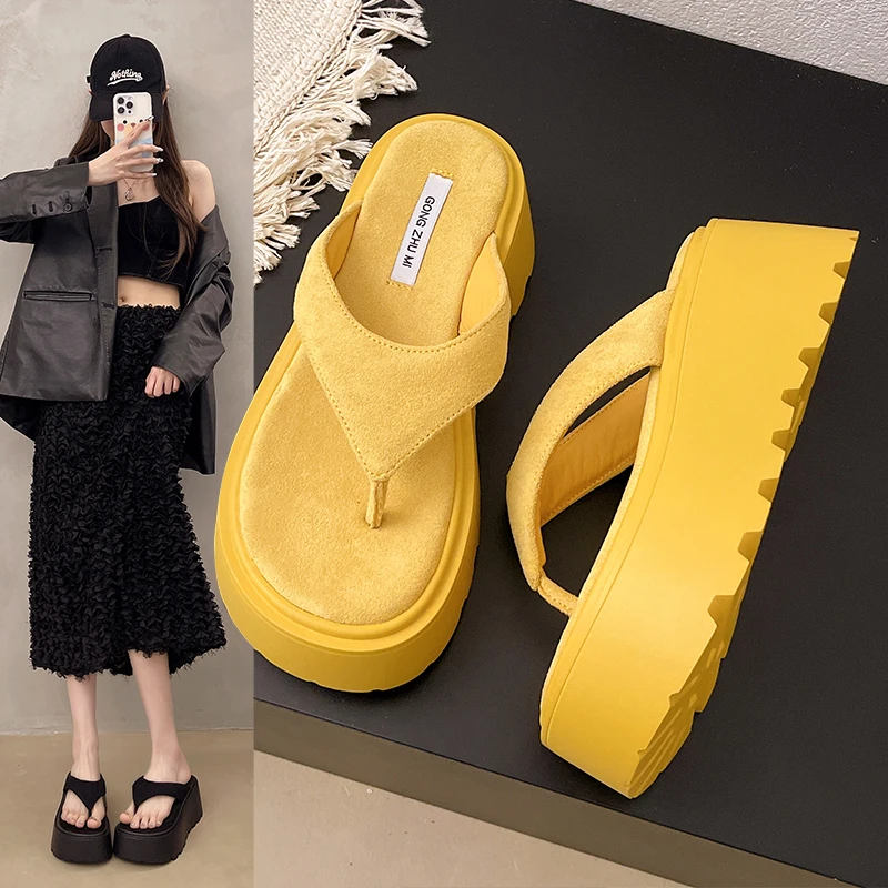 松糕厚底拖鞋女外穿2025夏季新款人字拖时尚百搭增高配裙子凉拖鞋