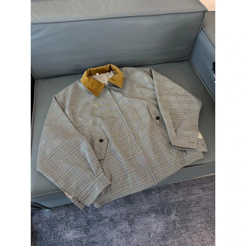 Z155 复古格纹夹克秋款潮牌翻领外套