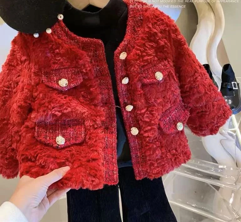 糖玉品牌高货【红色毛毛衣外套】