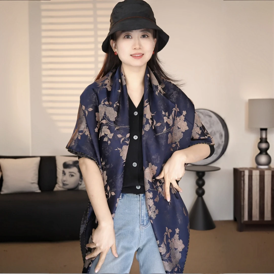 【锦之蓝】宫丽135x135cm6A纯100桑蚕丝宋锦香云纱双面国风