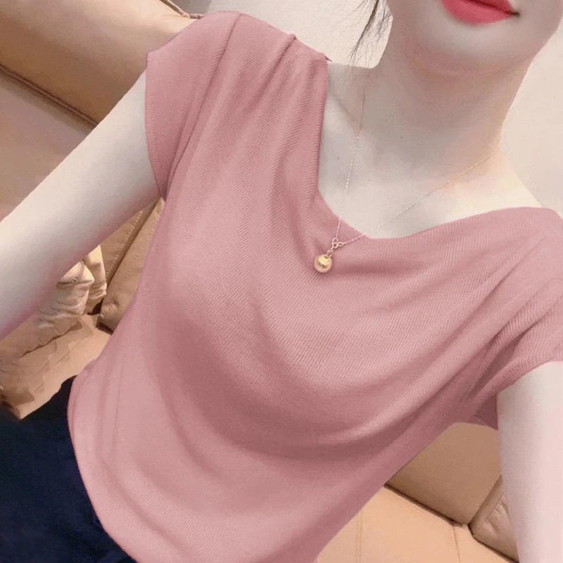 舒适感法式淑女软糯短袖2025夏季新款休闲清凉显瘦百搭上衣针织女