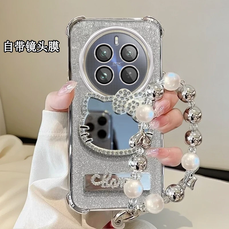 水钻KT猫补妆镜子真我12Pro至尊版手机壳真我12Pro四角防摔realme
