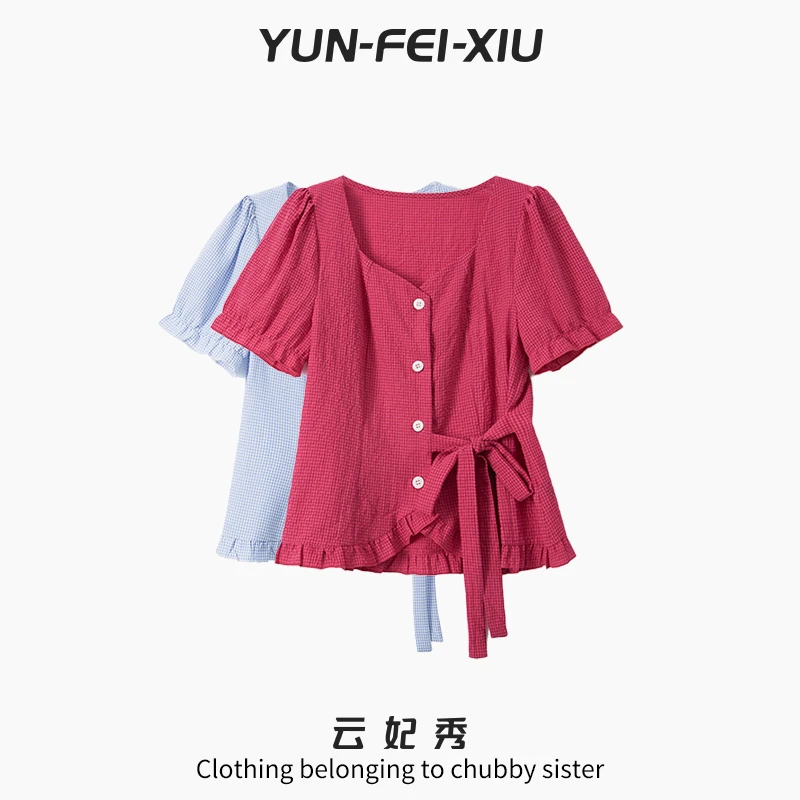 云妃秀大码女装衬衫休闲时尚胖妹妹显瘦宽松百搭上衣夏季80006