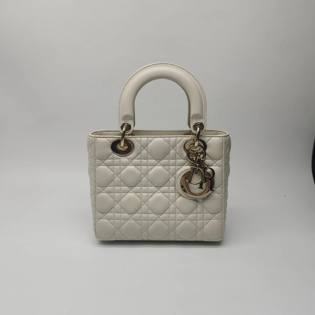 99新 DIOR/迪奥 戴妃四格无肩带白色淡金扣新款包口dx