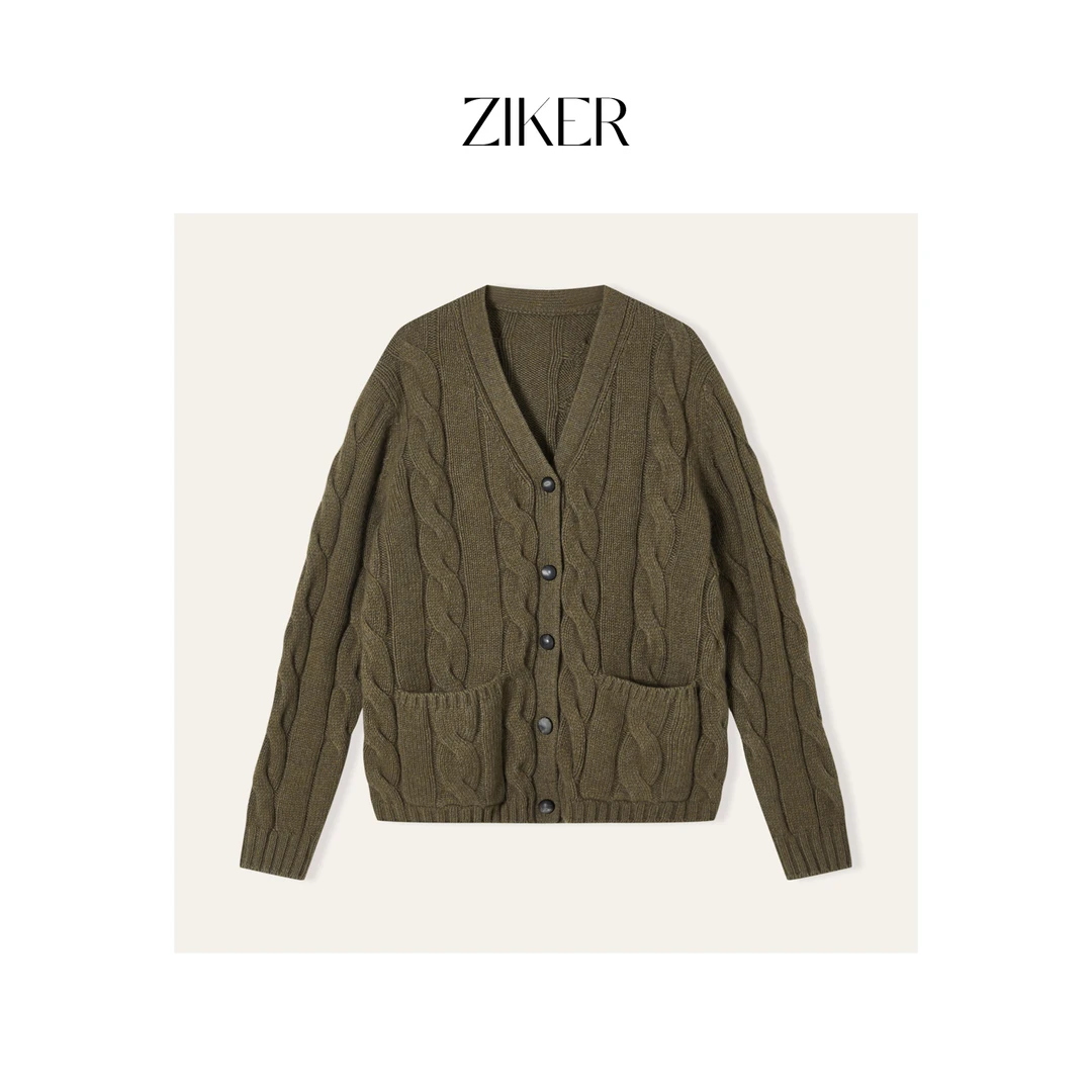 ZIKER｜LP｜绞花工艺羊绒羊毛混纺厚开衫毛衣外套