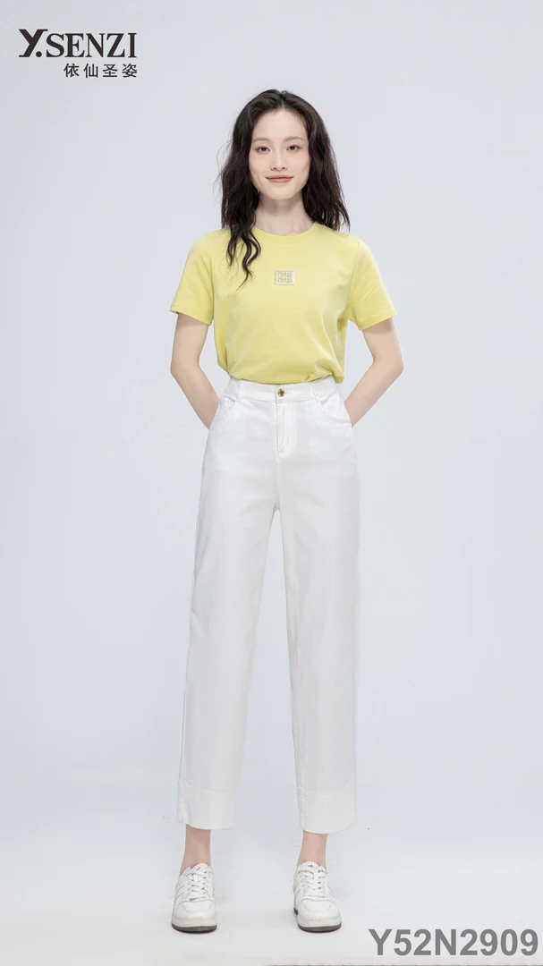 依仙圣姿Y52N2909牛仔女裤2025夏季修身显瘦弹力时尚九分烟管裤