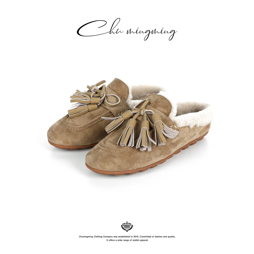【CHUMINGMING】蝴蝶结流苏毛毛拖鞋XZGM2519