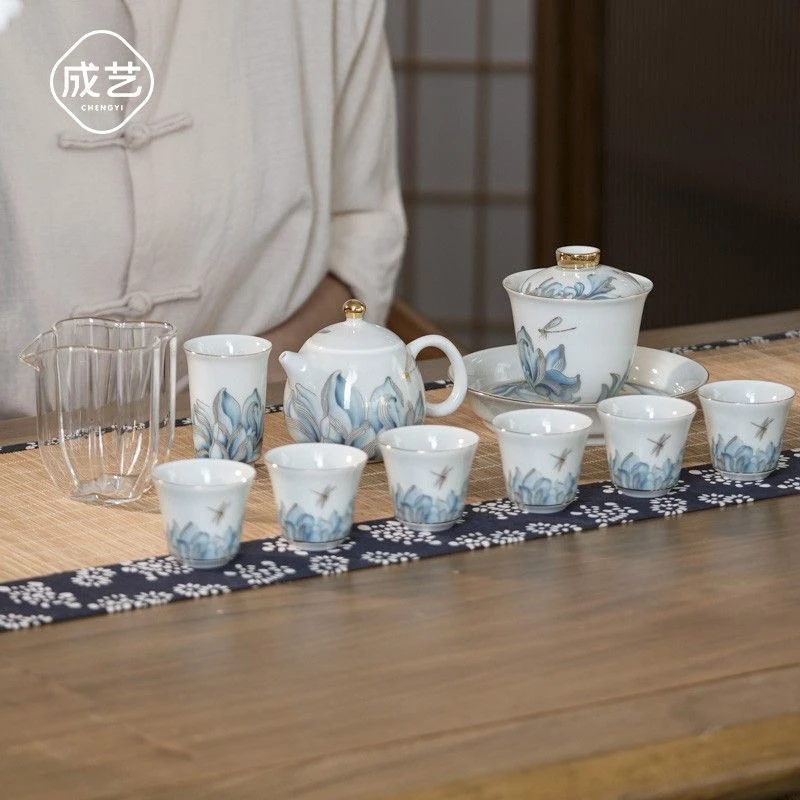 成艺 情投意荷功夫茶具二才盖碗家用壶承陶瓷主人杯套装礼盒装