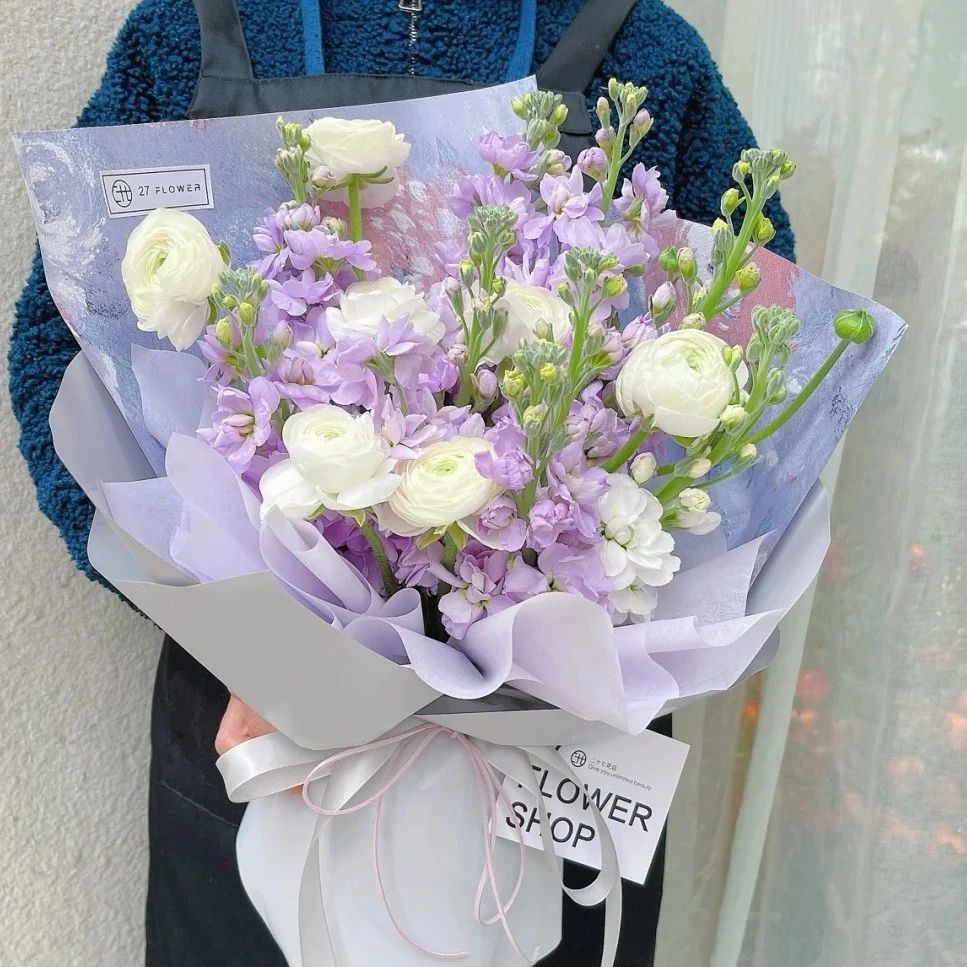 三八女神节母亲节6支紫罗兰7支洋牡丹花束一份