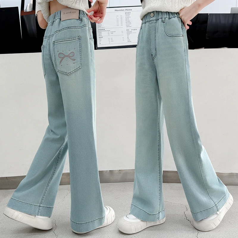 女童夏季牛仔直筒裤薄款2025新款6-12岁中大童女孩洋气时髦阔腿裤