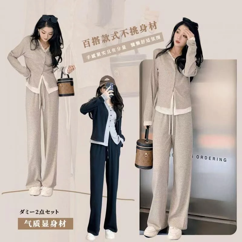 慵懒春秋假两件上衣显瘦休闲卫衣开衫洋气百搭裤子时尚运动套装