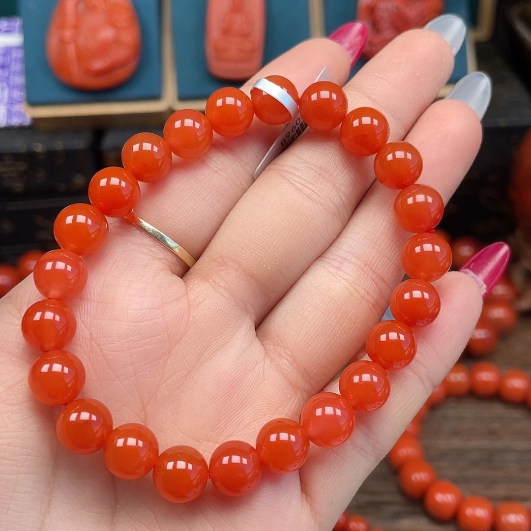 *****南红玛瑙未镶嵌手串保山河湾冰红起荧光卡8mm
