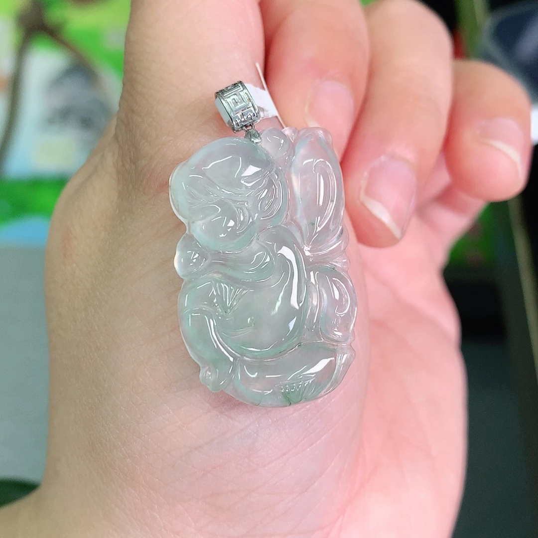 翡翠颈饰18K金镶嵌冰胶晴仙子32*30*4