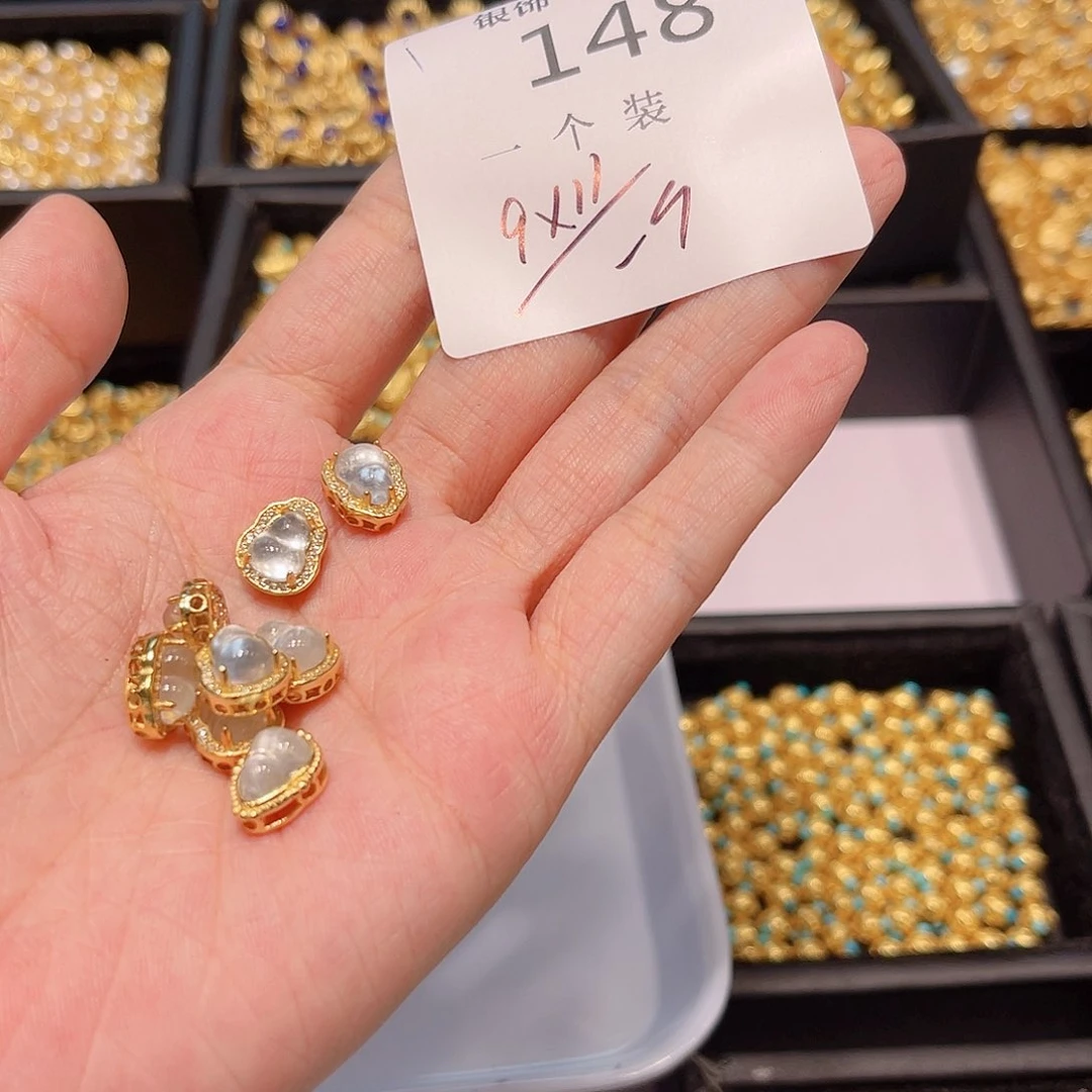 水晶珠宝半成品银S925镀金镶嵌148 。