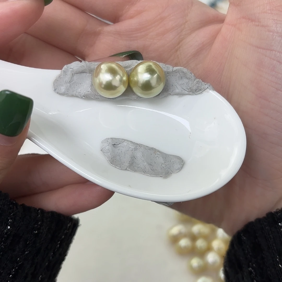 定制海水珍珠耳饰银S925镶嵌11-12金珠素钉