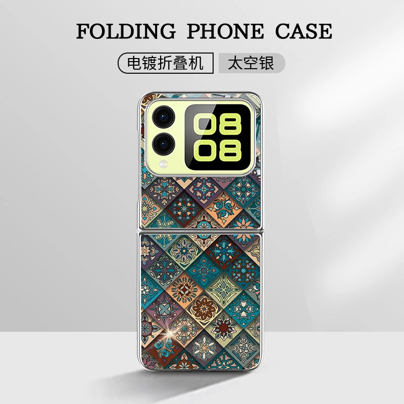 适用于华为novaflip新款七彩复古图腾蓝光玻璃折叠手机壳